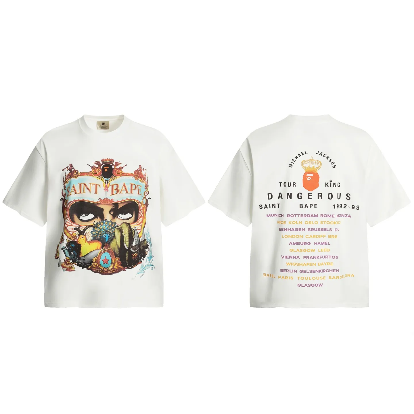 VT9239 P130💰 Saint Michael joint BAPE tribute to Michael Jackson digital direct printing printing retro short-sleeved T-shirt small neck design digital direct printing high street retro heavyweight Vintage short sleeves Size: S M L XL